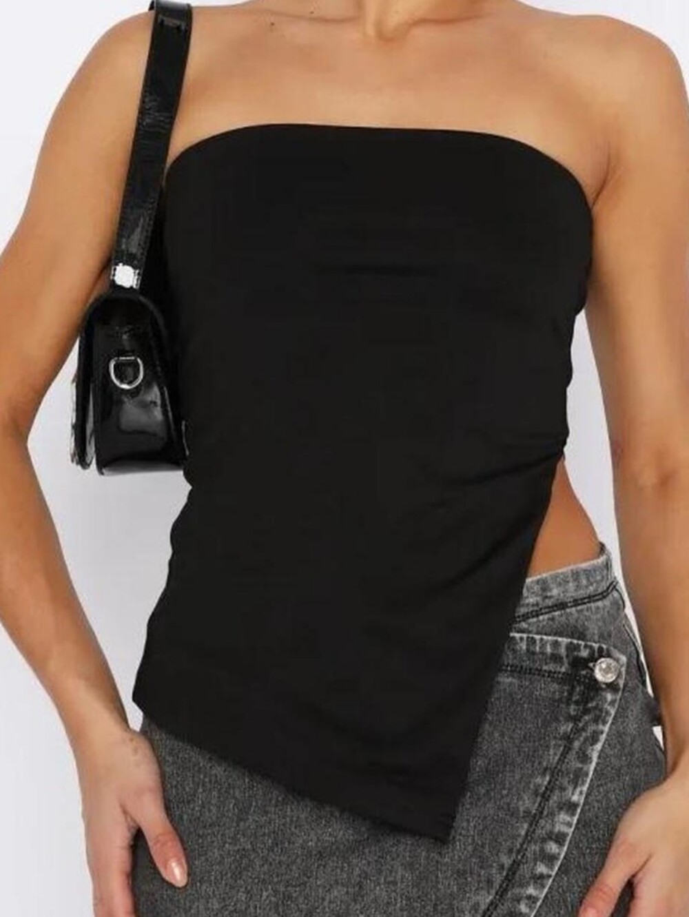 white fox boutique assymetrical side slit tube top